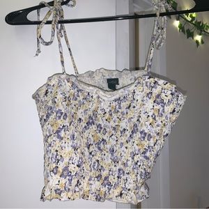 white blue yellow floral crop fairy tank top